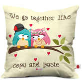 Owl Couple Sitting On A Branch With Hearts White Cushion Cover